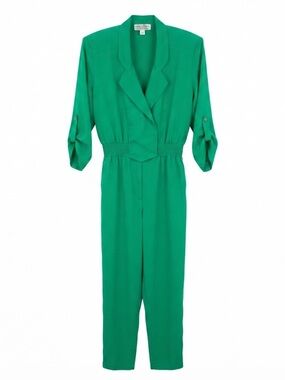 Vintage 80s/90s Emerald Green "Power" Jumpsuit MEDIUM Silky